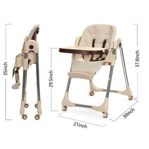 ezebaby High Chair for Toddlers Foldable with Adjustable Seat Height  - Brown an